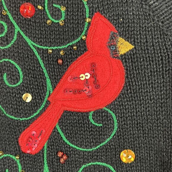VTG SML Sz S Cardinal Bird Sweater Vest Sequin Embellished 80s Christmas Whimsy - Picture 4 of 9